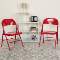Flash Furniture BD-F002-RED-GG HERCULES Series Double Braced Red Metal Folding Chair 